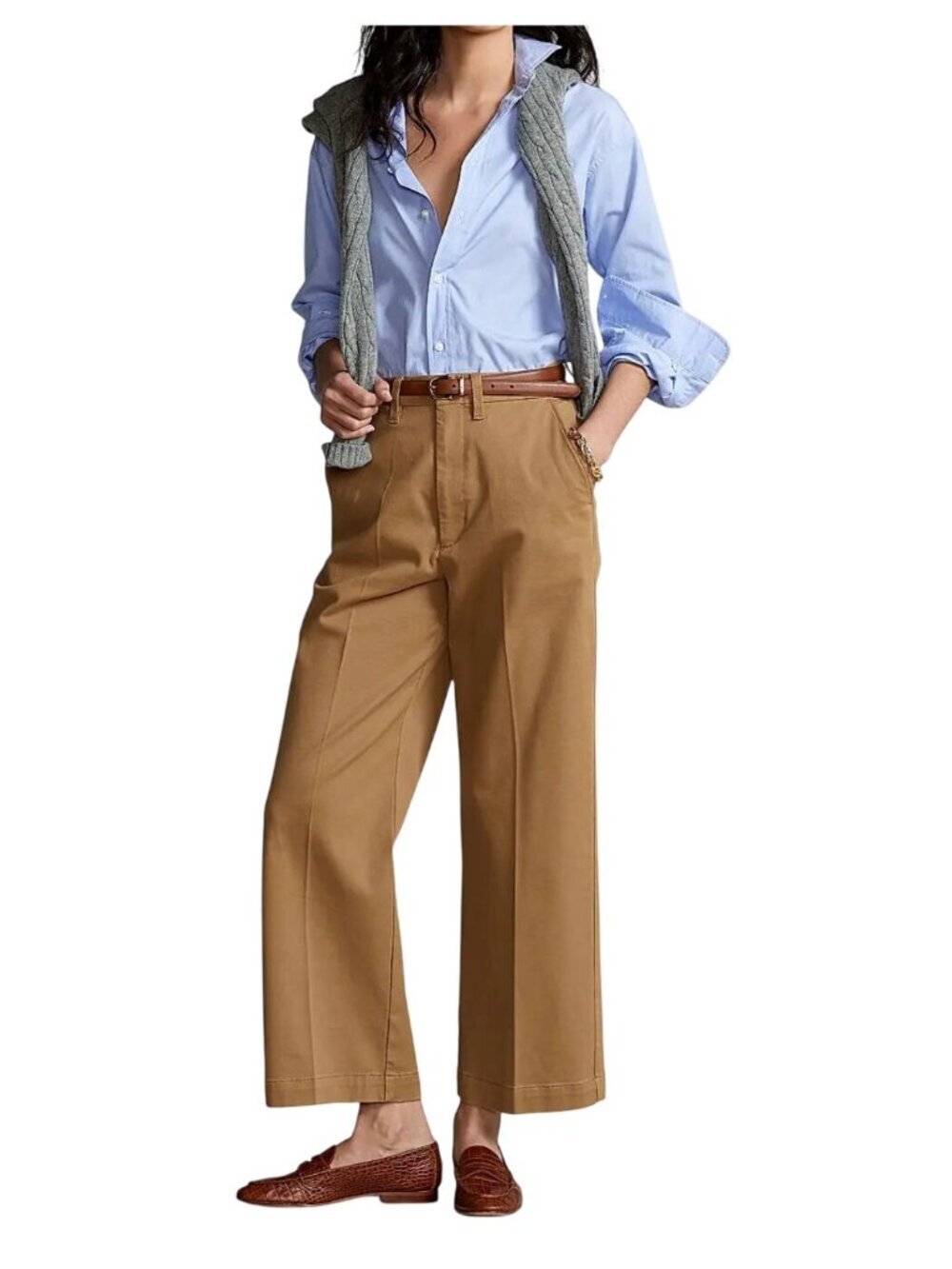 NWT Polo Ralph Lauren Cropped or Petite Wide-Leg Pants Khaki Size 10 MSRP $198
